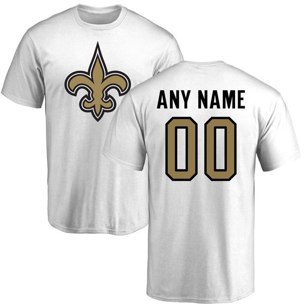 Men New Orleans Saints NFL Pro Line White Custom Name and Number Logo T-Shirt->nfl t-shirts->Sports Accessory